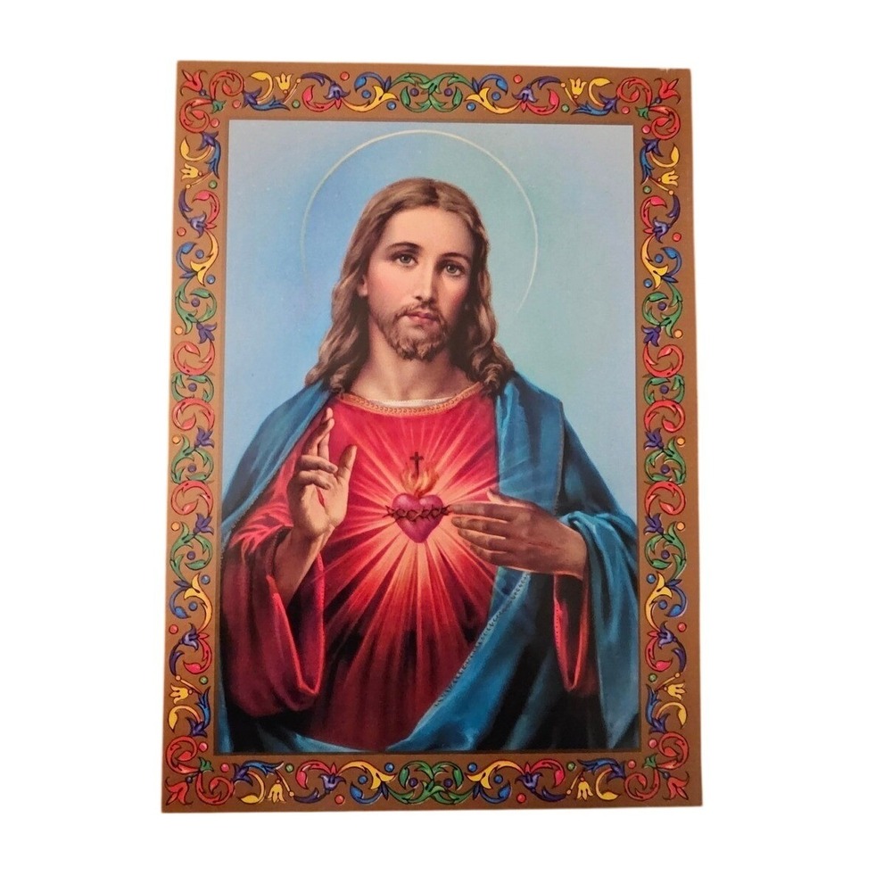 Sacred Heart of Jesus Religious Art Print with Passionist Memorial Program Card